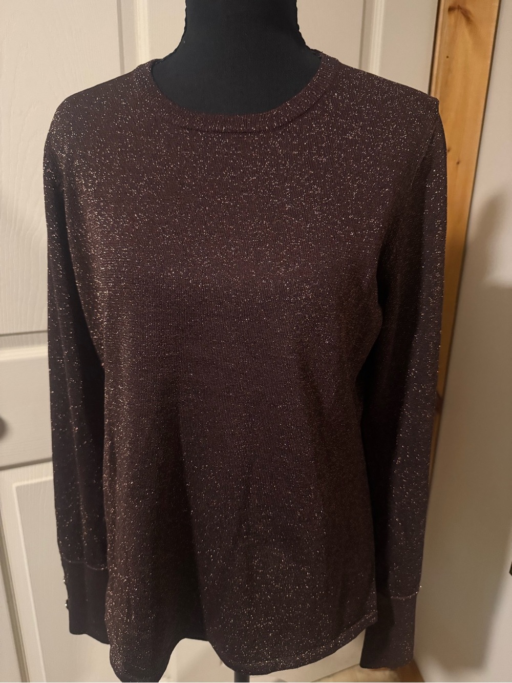 Elie Tahari Shimmery Chocolate Brown Long Sleeve Top, Size L